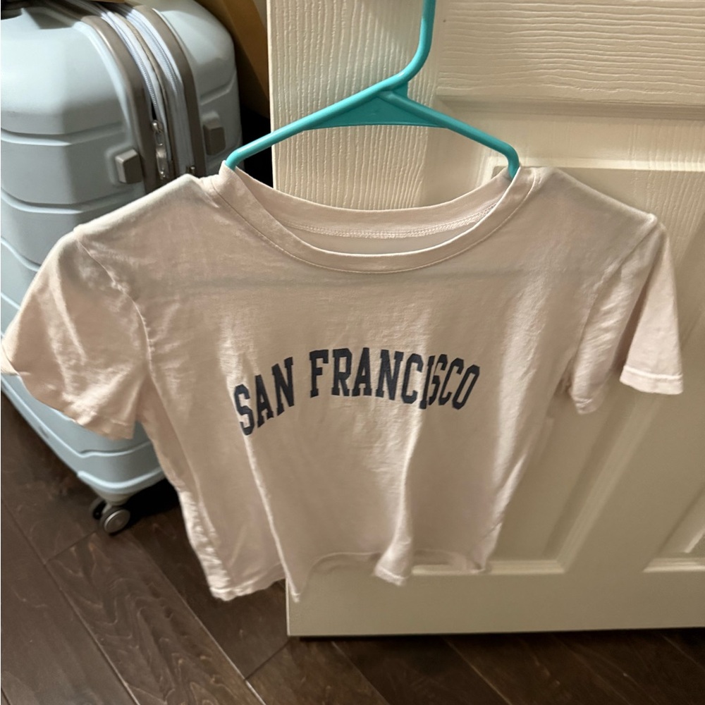 Brandy Melville White Tee with Blue Print